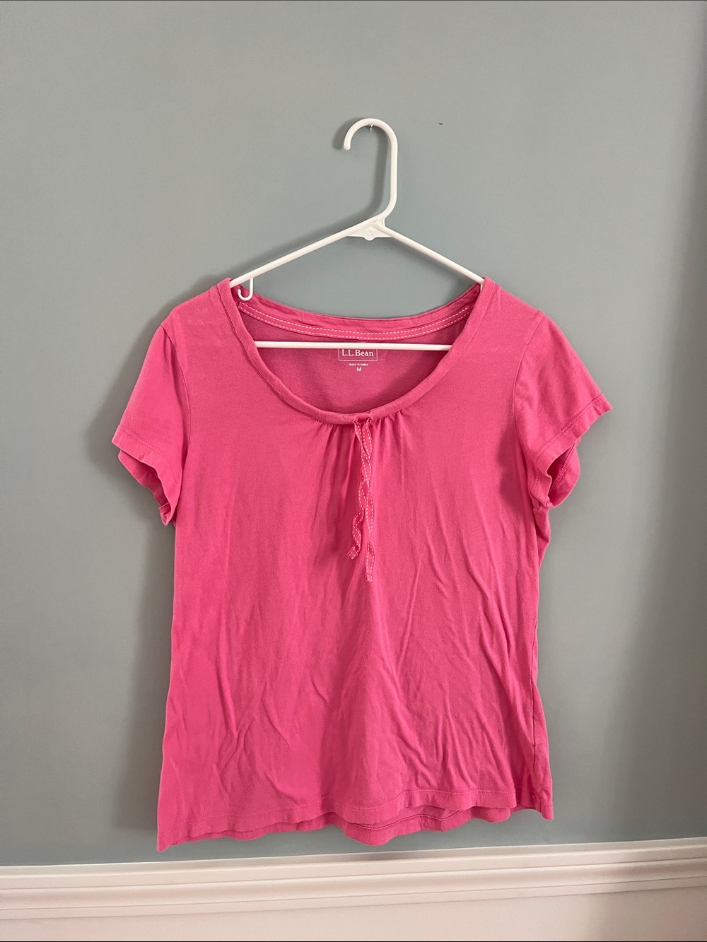 L.L. Bean Bright Pink Short Sleeve Tee with Front Tie